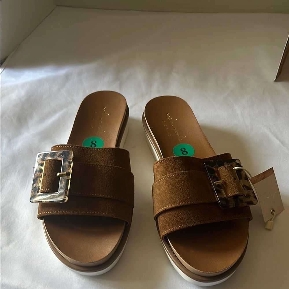 Mila Paoli Brown Slide Sandals with Tortoise Buckle